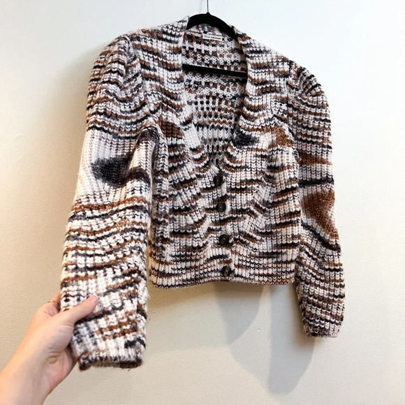Ulla Johnson Greta Marled Alpaca Puff Sleeve Knit Striped Cardigan Sweater Small - Picture 5 of 14